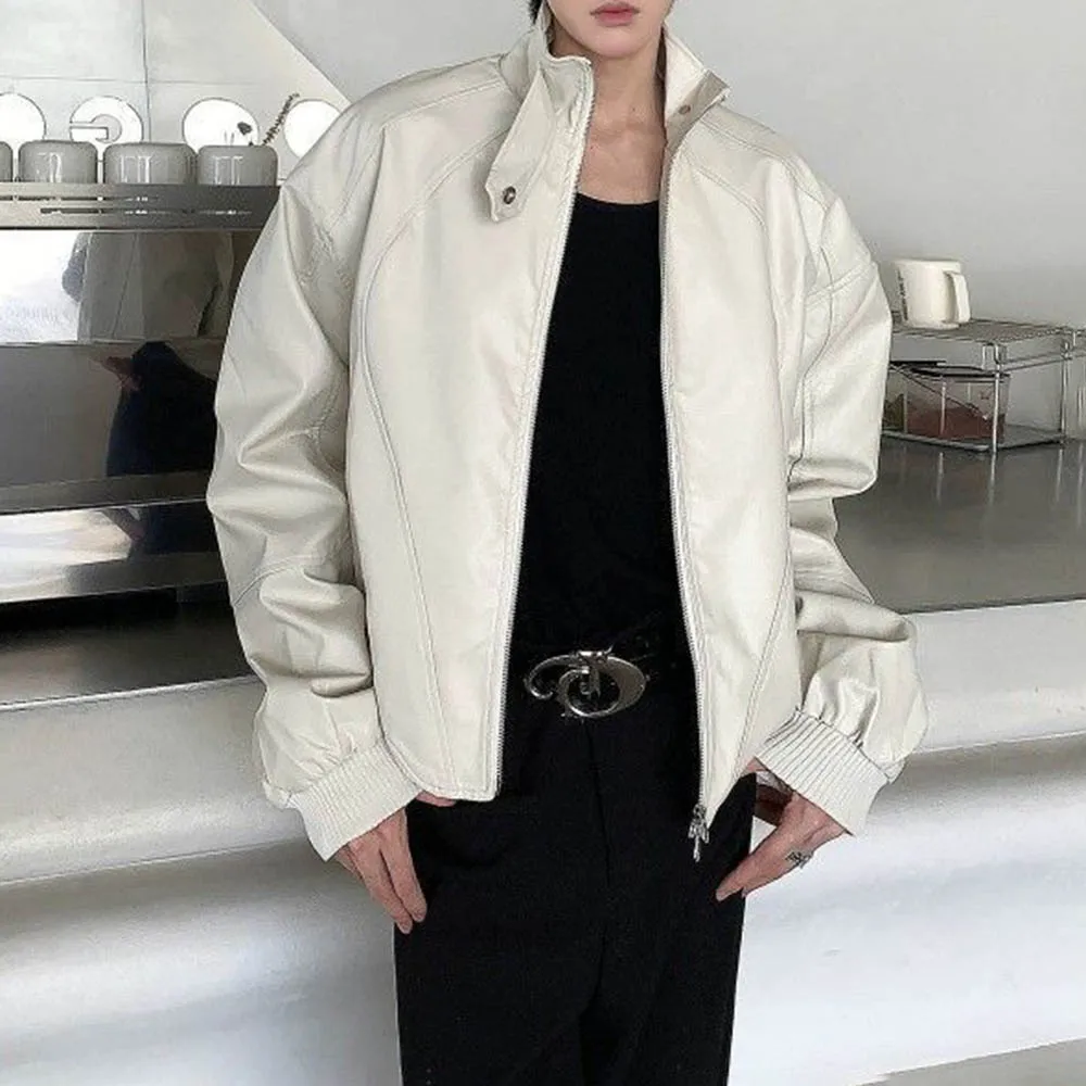 Mens Autumn PU Leather Motorcycle Pu Leather Shoulder Pad Jacket Biker Streetwear Fashion All-Match Tops Men'S Clothing 2025 New