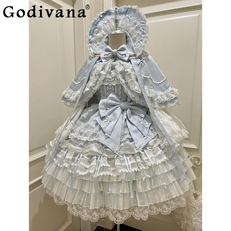 

Lolita Wedding Birthday Dress for Women Grown Up Ceremony Strap JSK Dress Female Princess Lolita Birthday Dress and Cape