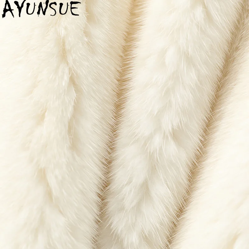 AYUNSUE 2025 Winter New Natural Mink Fur Jacket Woman Hooded Luxury Whole Mink Real Fur Jackets for Woman Clothes Шуба Женская