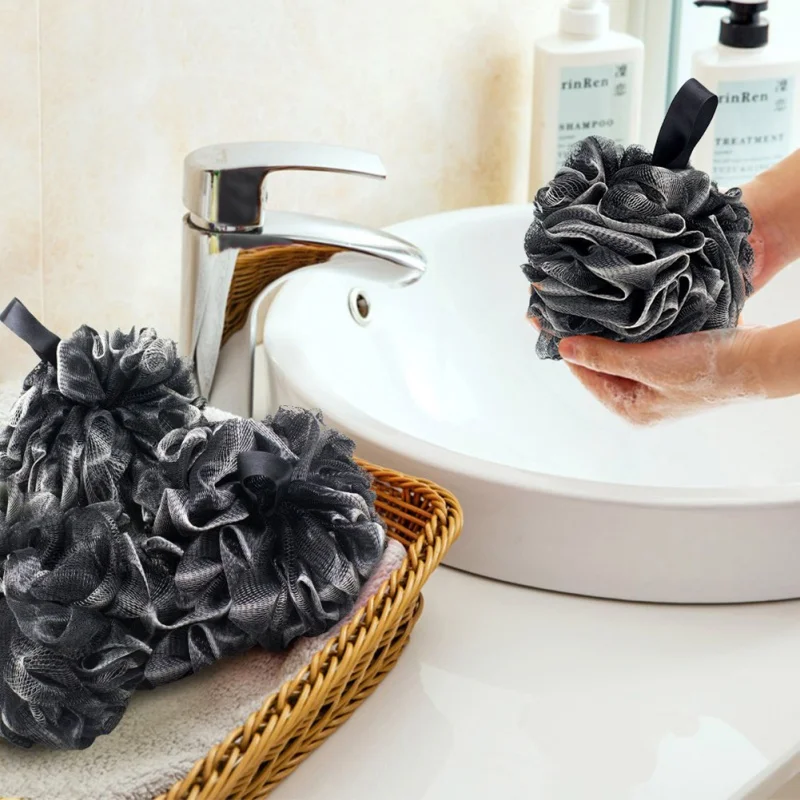 1pc Bamboo Charcoal Bath Ball Dead Skin Remove Mesh Shower Exfoliating Rich Bubbles Sponge Deep Clean Pouf Body Scrubber Health