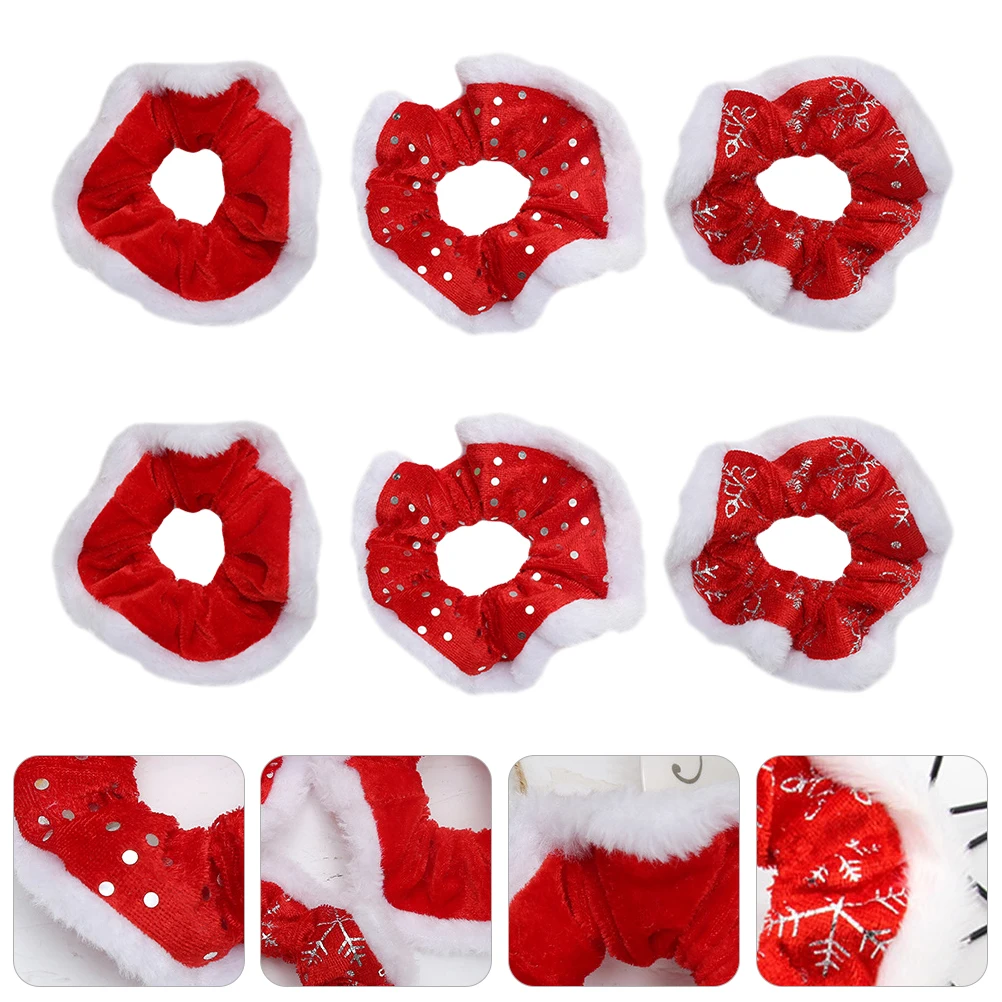 

6 Pcs Christmas Scrunchies Hair Accessories Red Fabric Elastic Ponytail Holders for Women Girls Hair Large Quantity