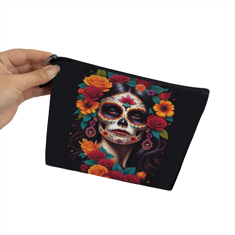 Santa Muerte Mexico Skull Home Storage Bag Holy Death Women Beauty Makeup Bags Girls Cosmetic Case Lipstick Small Pouch Gift