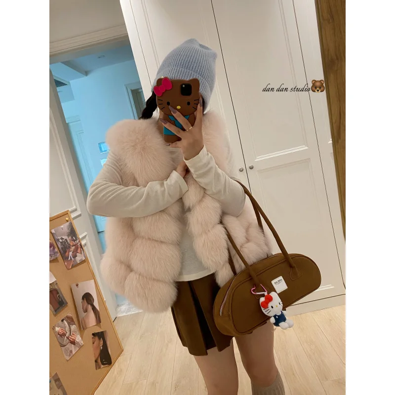 Real Fox Fur Vest Woman Real Fur Coat 2026 New Winter Fox Fur Collar Fur Vest Jacket Casual Short Outwear Winter Coat Female