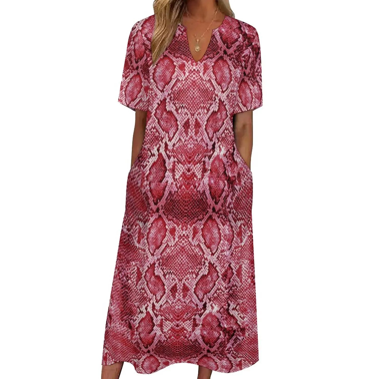 

Pink Snakeskin Dress Summer Animal Python Print Street Style Casual Long Dresses Female Elegant Maxi Dress Birthday Gift