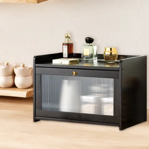 बांस की बड़ी क्षमता वाला ब्रेड बॉक्स, ऐक्रेलिक दरवाजे के साथ किचन काउंटरटॉप ऑर्गनाइज़र, मसालों के लिए शीर्ष स्तर, नया ब्रेड बॉक्स 8 best sales ब्रेड होल्डर - №2