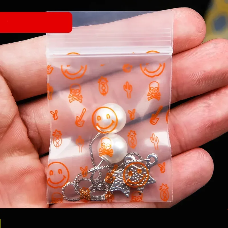 Small Orange Smile Face Zipper Bag Mini Size Self Sealing Zip Lock Plastic Bags Jewelry Ring Earrings Split Charging Mini Pouch