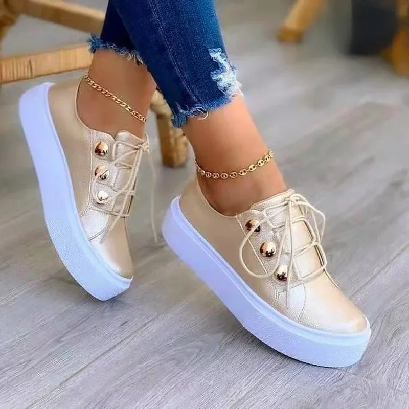 Zapatos planos informales de alta calidad para mujer, zapatillas cómodas con plataforma para deportes al aire libre, talla grande, cabeza redonda,