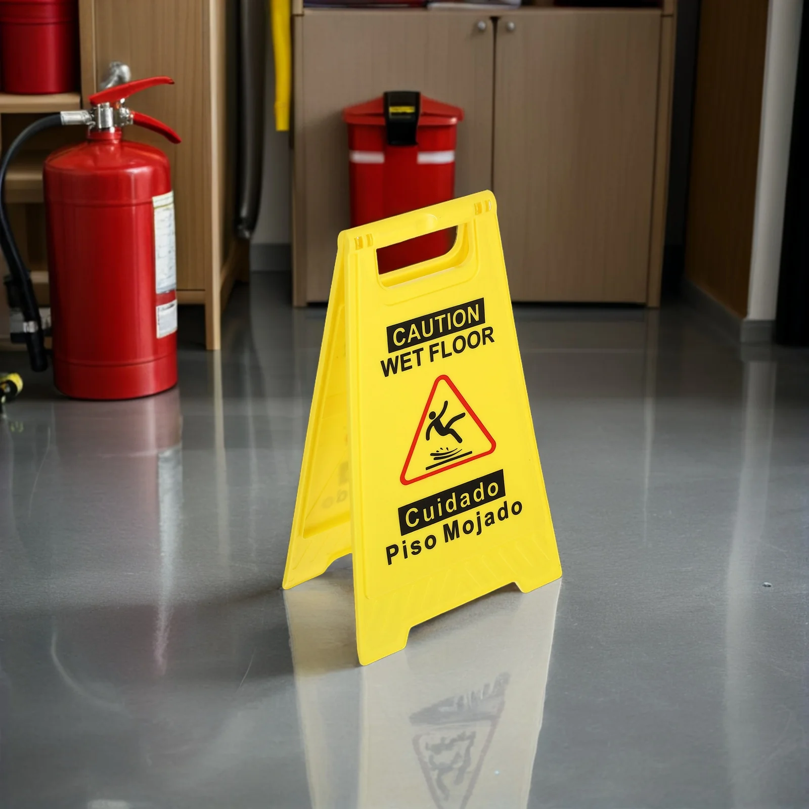 

2pcs Caution Wet Floor Bilingual Double Sided Yellow High Visibility Safety Warning Foldable Pp Material