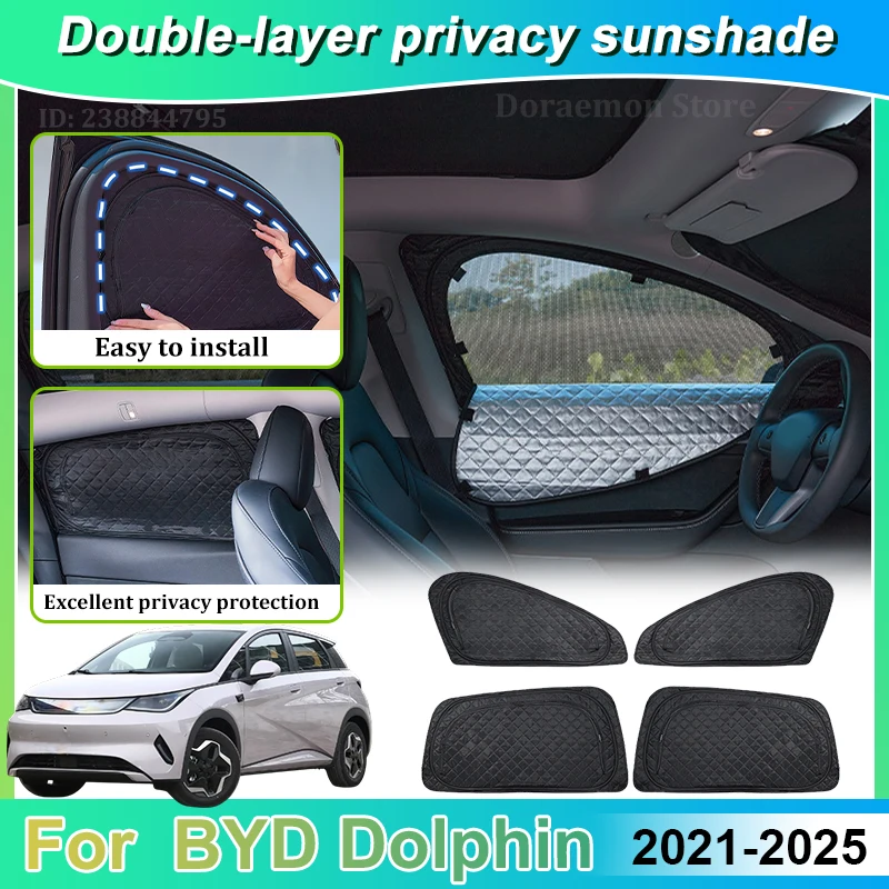 

Car Double Layer Sunshades For BYD Dolphin 2024 Accessories 2021~2025 Mesh Camping Sun Shade Window Protection Visors Auto Parts