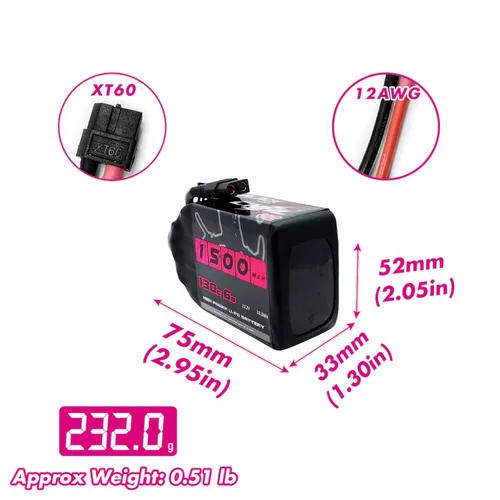Imagen 2 del producto CNHL serie negra V2.0 1500mAh 22,2 V 6S 130C batería Lipo con enchufe XT60 para Quadcopter Drone avión RC FPV helicóptero