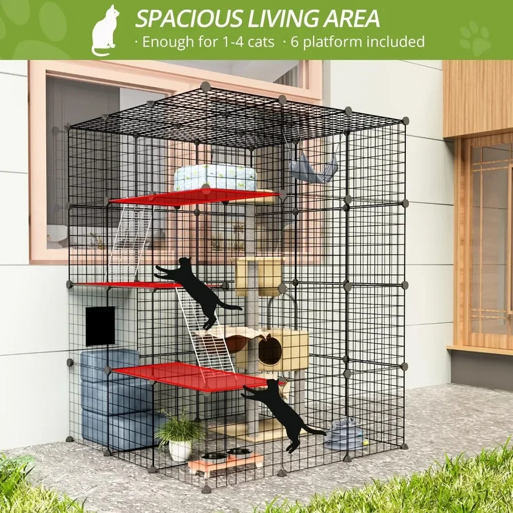 House for Cats DIY Kennels Crate Large Exercise Place Ideal for 1-4 Cats Large Bird Cage Balcony Cat Playpen With Platforms Pet