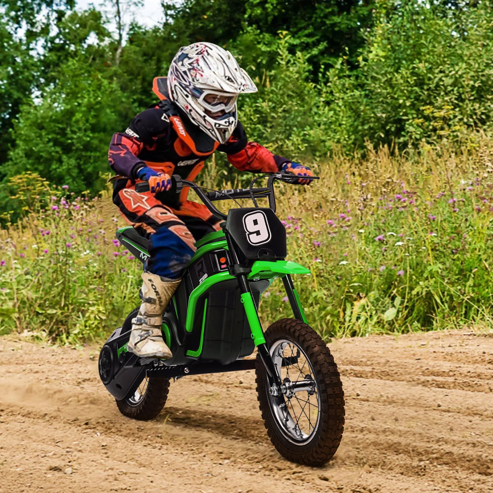 24V Kids Electric Dirt Bike 350W High-Torque Motorcycle For Ages 8-14,Up To 14.29 Mph,2-Speed Modes,Rear-Wheel Drive