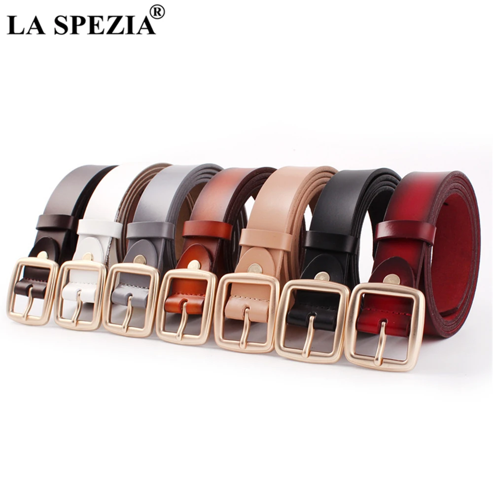 LA SPEZIA الجمل النساء حزام جلد طبيعي دبوس مشبك حزام جلد حقيقي مشبك ذهبي تصميم جديد حزام السيدات عادية
