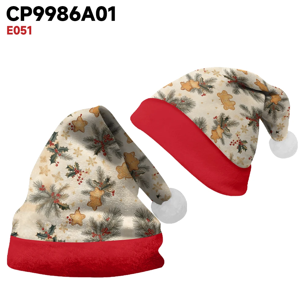 Fashionable winter atmosphere Christmas hat, autumn breeze, fallen leaves, printed party, daily warm and comfortable