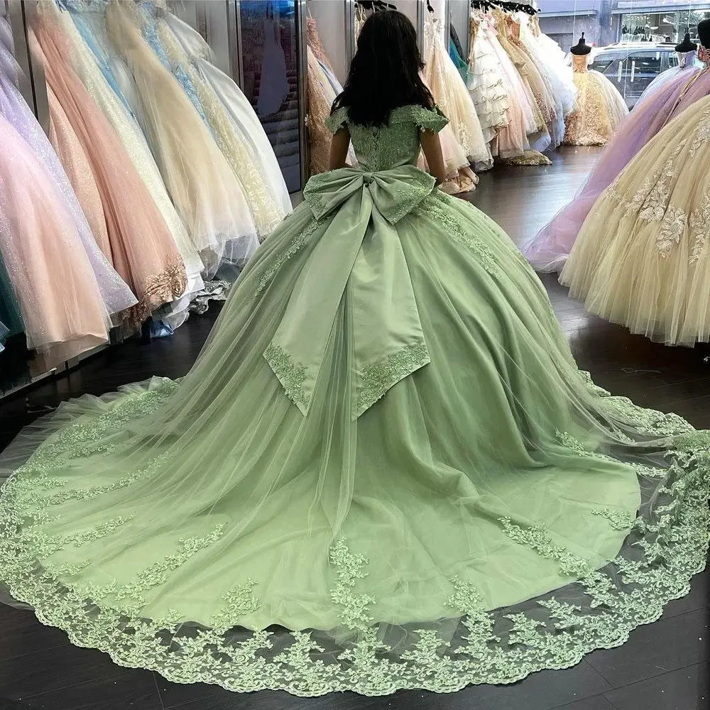 Customized Quinceanera Dress Back Appliques Lace Ball Gown Off The Shoulder Corset Sweet 15 Vestidos De Quinceañera