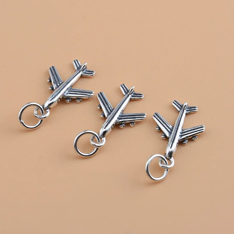 5PCS S925 Sterling Silver Jewelry Small Airplane Pendant Handmade DIY Beaded Material Bracelet Necklace Accessories