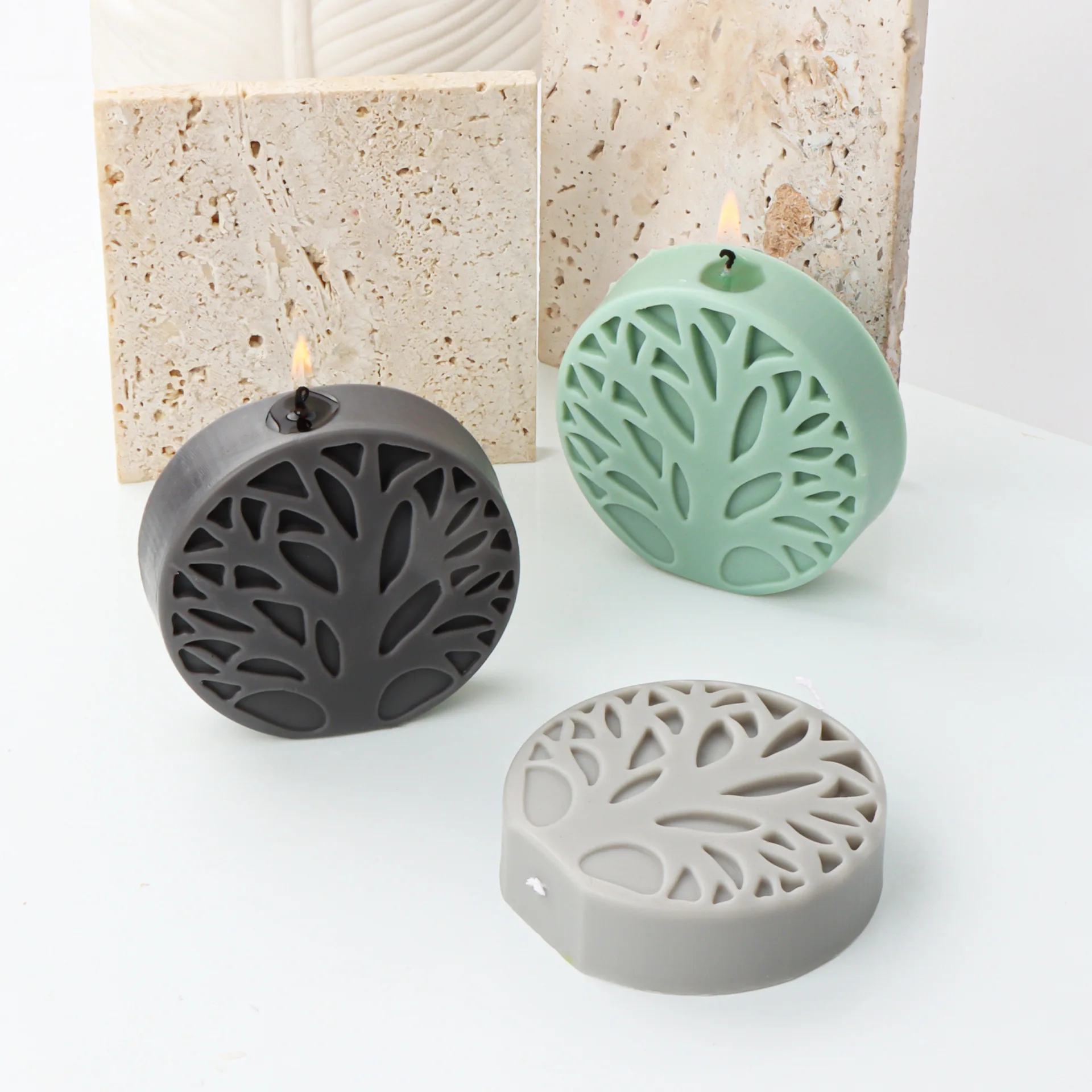 Relief Twig Round Candle Silicone Mold Tree Of Life Candle Mold Homemade Aromatherapy Plaster Pendant Home Decoration Artifact