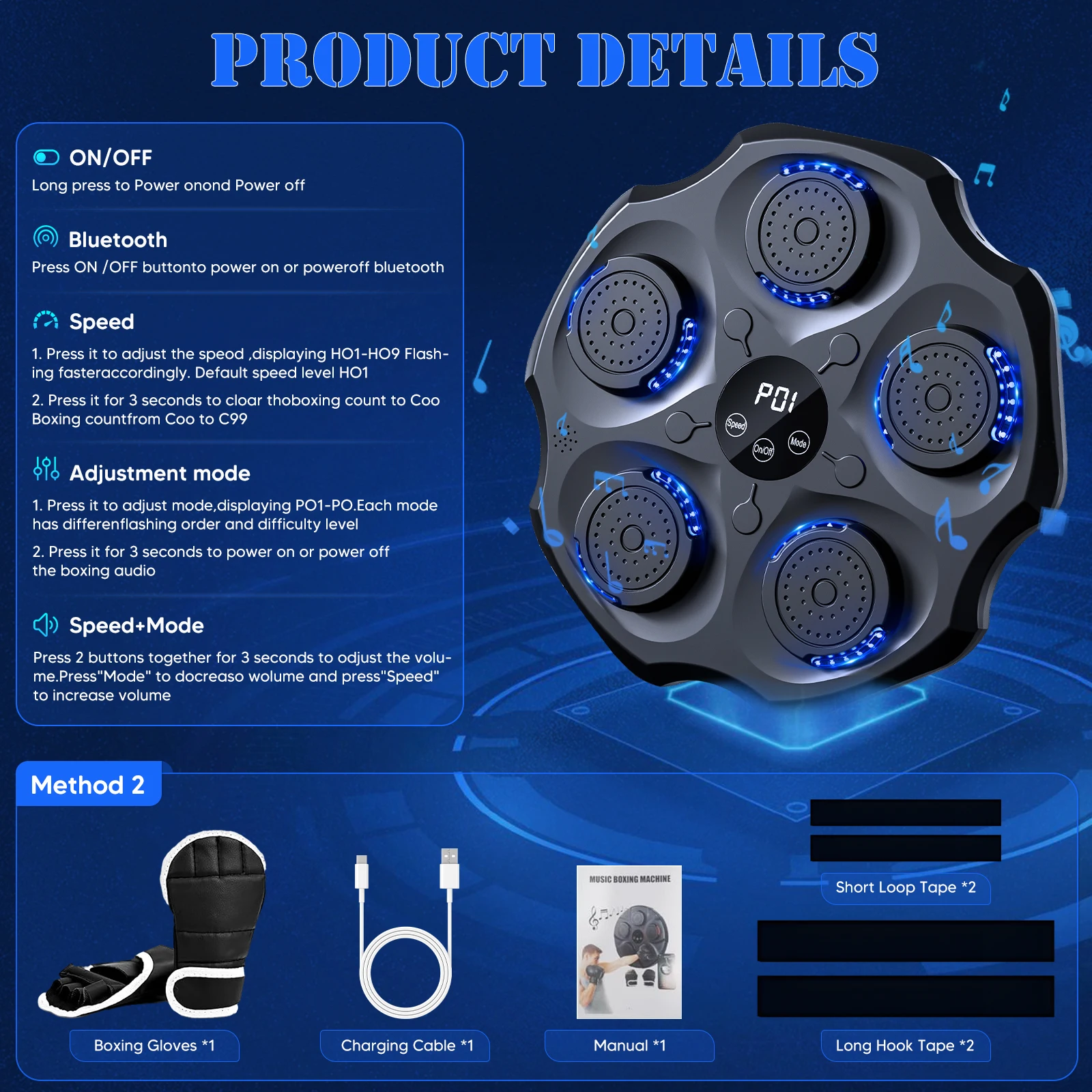 New Upgraded Smart Music Boxing Machine Beats Withthe Rhythm Of Music LED Sandbag Relaxing Reaction Training Target Boxing