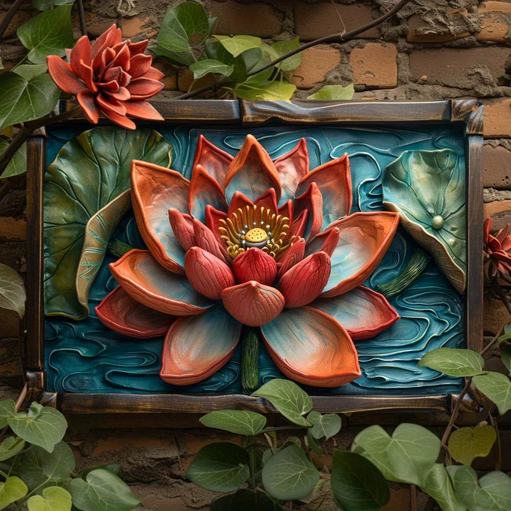 2D Flat Style Lotus Flower Metal Tin Sign: Spring/Summer Bedroom, Garden, Studio Decor, Funny Vintage, Gifts, Artist Drawing Set