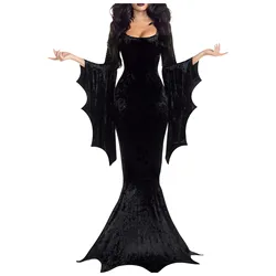 2024 New Women's Carnival Witch Costume Retro Black Gothic Morticia Mermaid Dress Women's Halloween Vampire Bride Role Playing R
