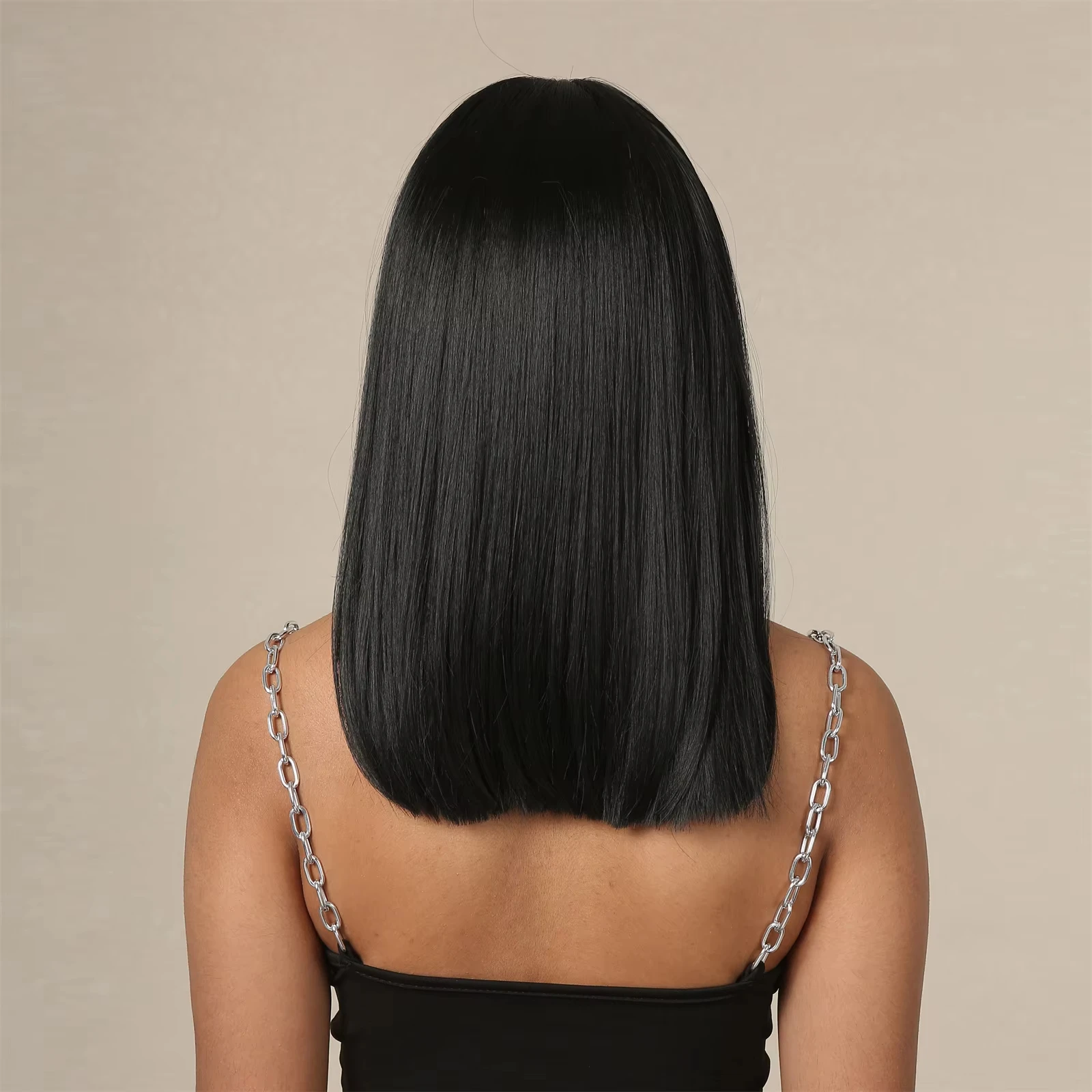Straight Black Bob Synthetic Wig with Bangs