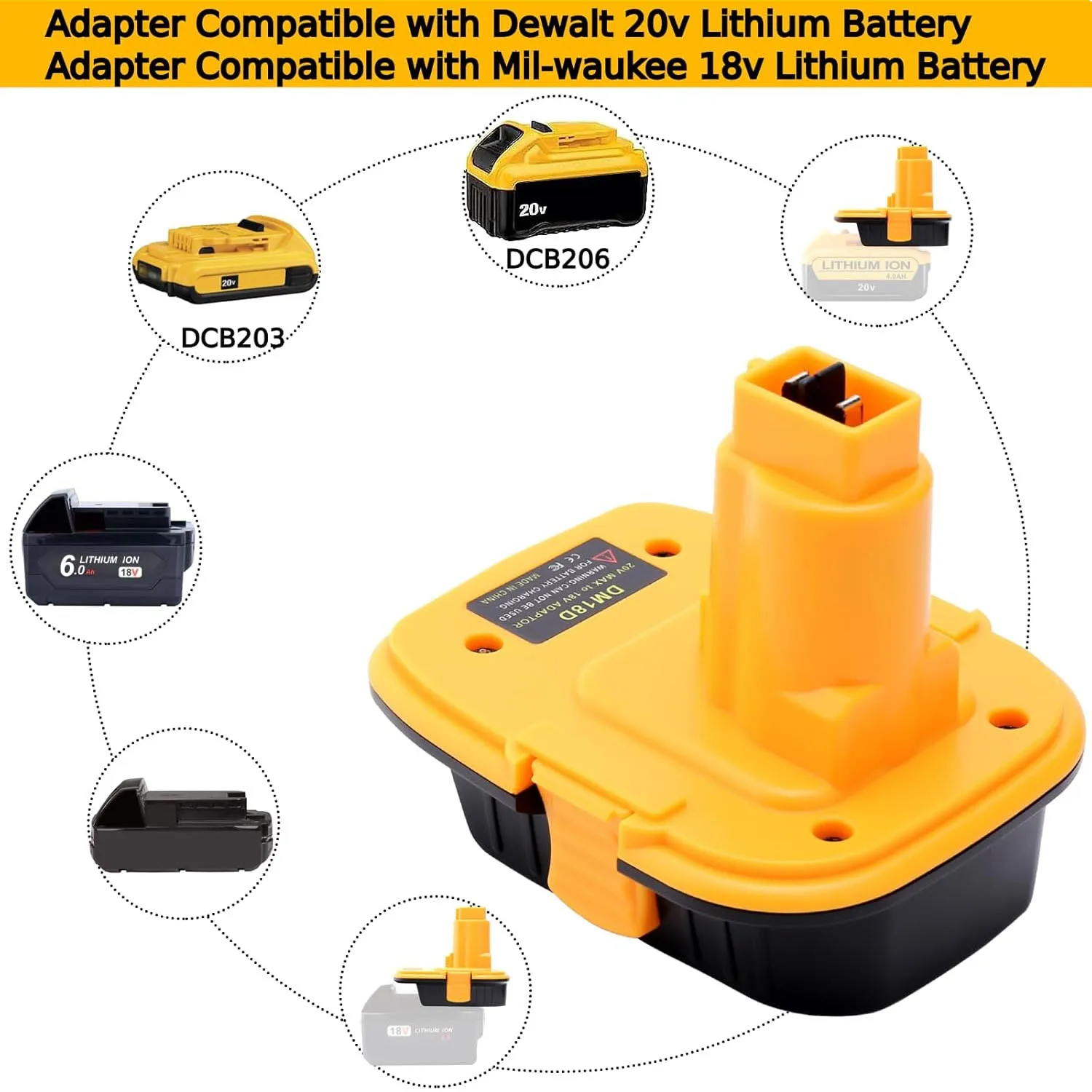 DM18D Battery Adapter with USB Convert for DeWalt 20V&Milwaukee 18V Lithium Battery to For DeWalt NiCad&NiMh Battery Power Tools view 3
