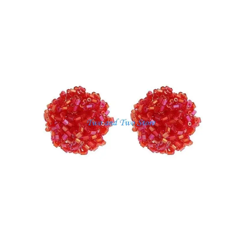 

HX6F Round Ball Earrings Bohemian Ear Studs Colorful Beaded Ball Girl Ear Rings
