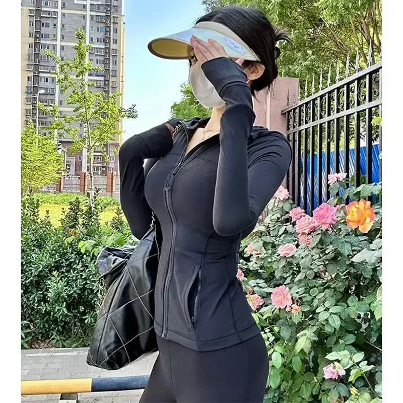

Women sport jacket fashion tight-fitting sportswear coat training running gym yoga solid color cardigan