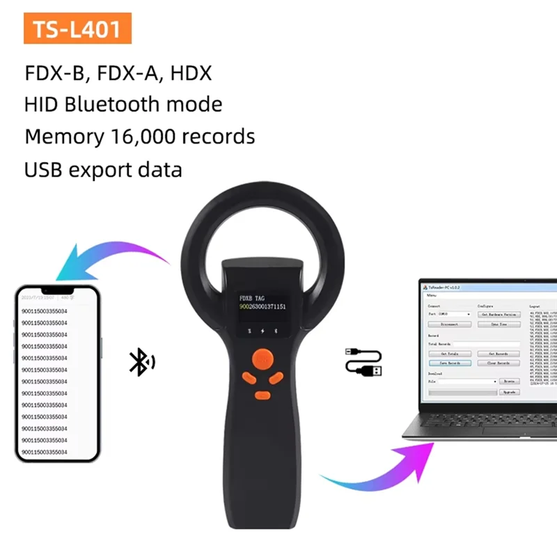 Neu-Animal Tag Reader USB und BT Haustier-Mikrochip-Scanner 134,2 kHz RFID-Tierleser 134,2 kHz RFID-Tierleser Mikrochip-Scanner