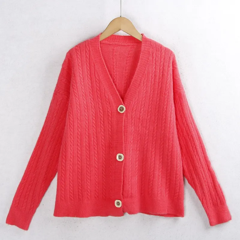 

Вязаный свитер V-Ne, осень-зима, большой размер, цвет на пуговицах, сладкая красная пряжа, женский модный повседневный свитер для поездок на работу