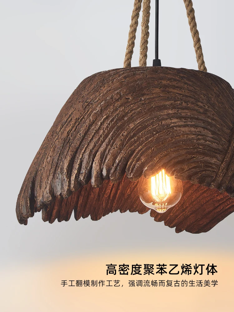 Nordic Vintage Hemp Rope Wabi Sabi Chandelier Restaurant Bar Pendant Lights Designer Homestay Study Bedside Hanging Lamp Fixture