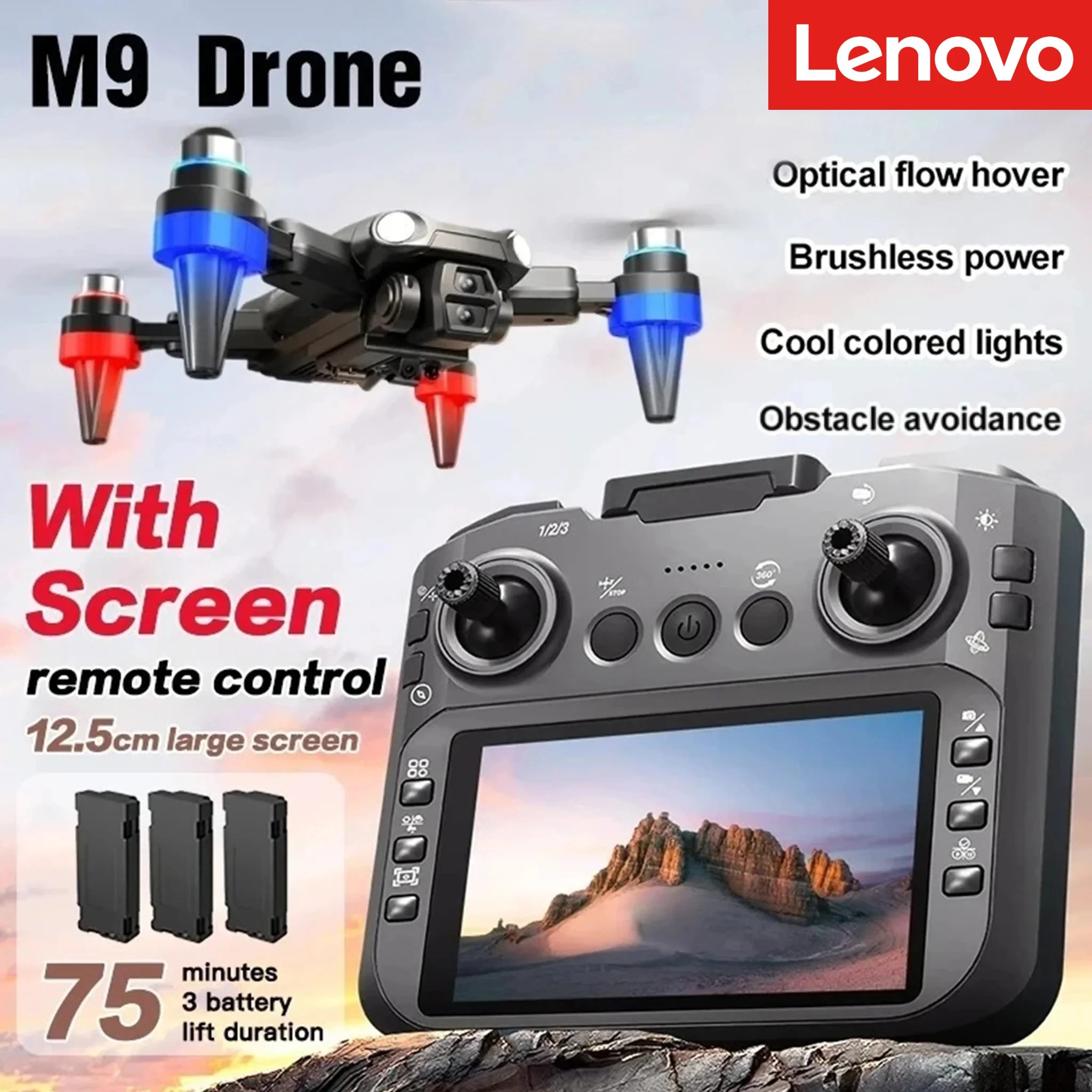 Drone Lenovo M9 4K Professionnel 5G GPS HD avec Double Caméra, Photographie, Moteur Brushless, Quadricoptère Pliable, Vol Stationnaire, Jouet RC