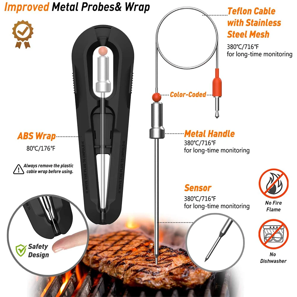 LanYuXuanSmart Remote Digital Bluetooth Barbecue Grill Wireless Meat Thermometer 6 Aluminum Probe for Kitchen BBQ Household Ther