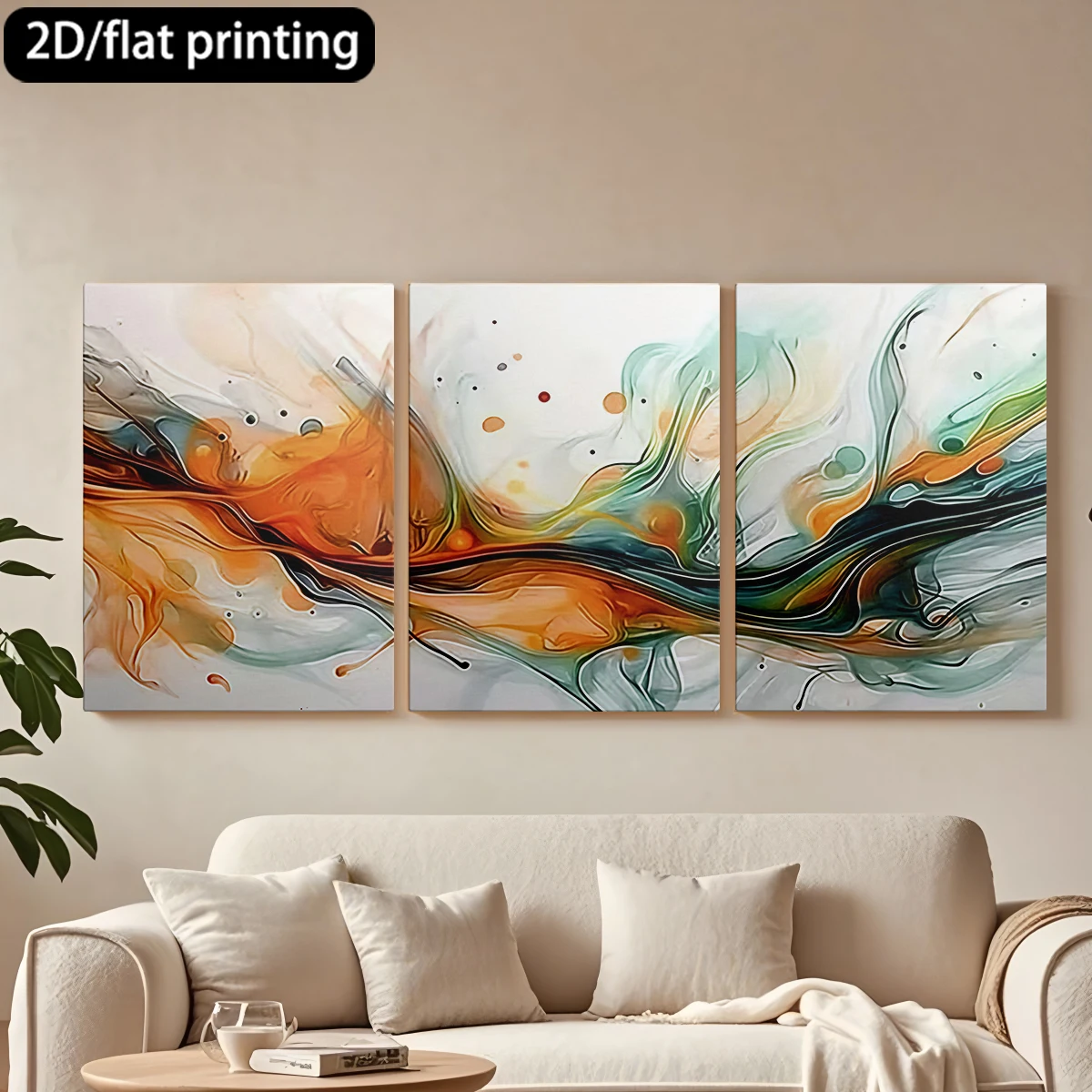 

2D flat printing 3pc wooden frame canvas decorative painting Abstract art, flowing colorful swirls.Corridor bedroom decoration
