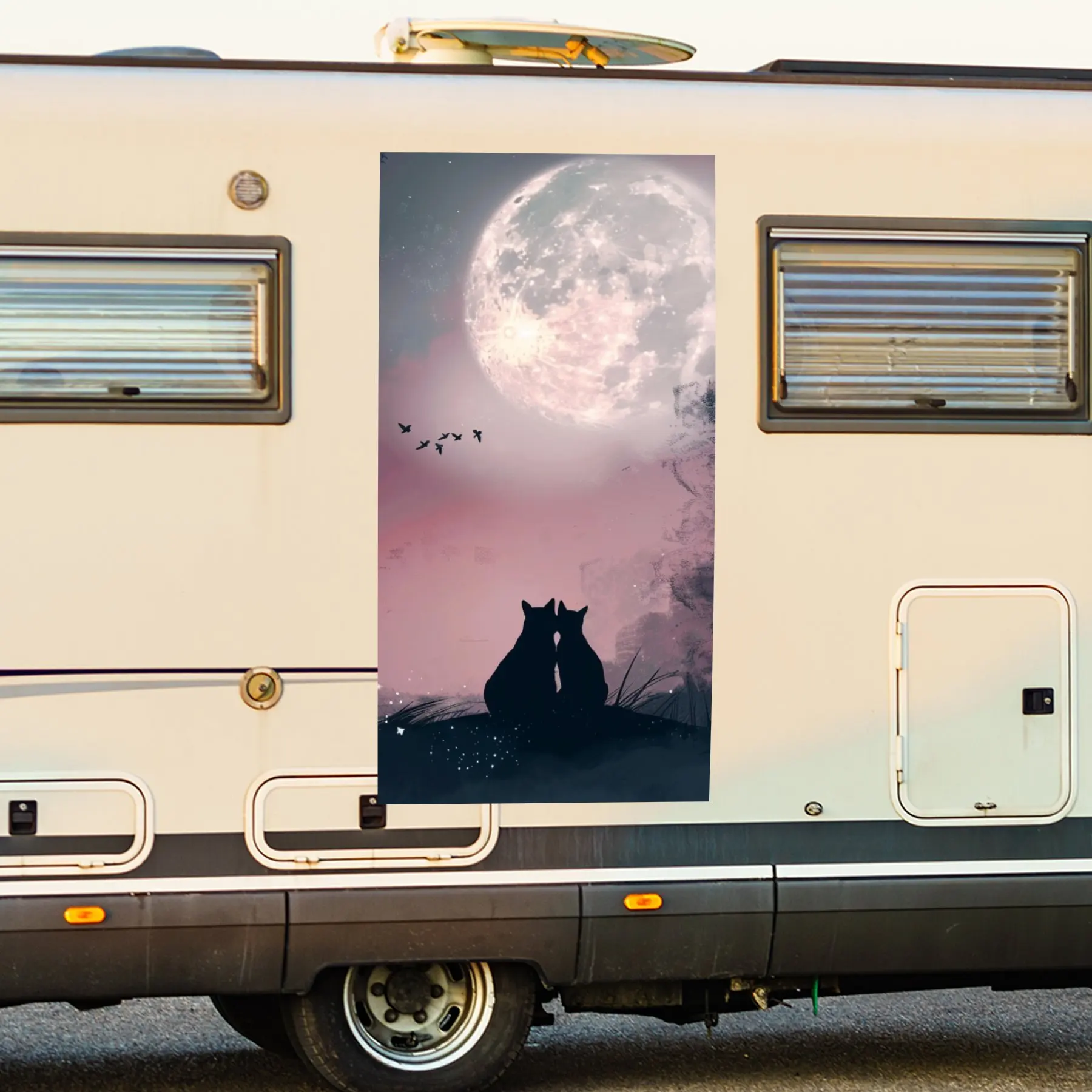 

Cat Moon Motorhome Car Door Sticker PVC SelfWaterproof Stick Striking Auto Exterior Accessories Decor Protect Gift for Car Lover