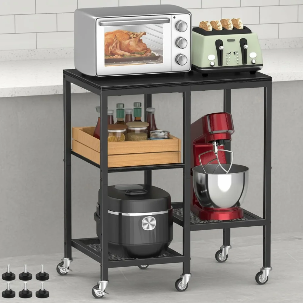 

4-Tier Rolling Microwave Cart with Wheels, Kitchen Storage Shelf, Coffee Bar Station for Small Appliances