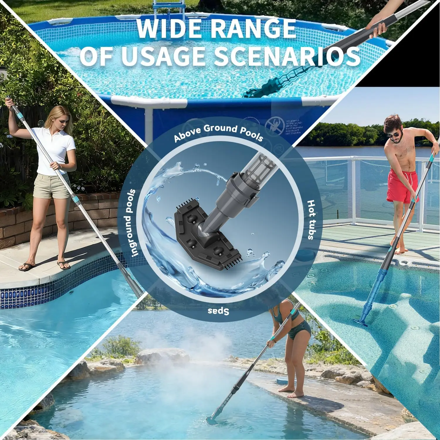 Handheld Pool Vacuum with 90 Mins Runtime, 13.2 GPM Suction, Dual Brush Heads for Above Ground Pools & Hot Tubs view 5