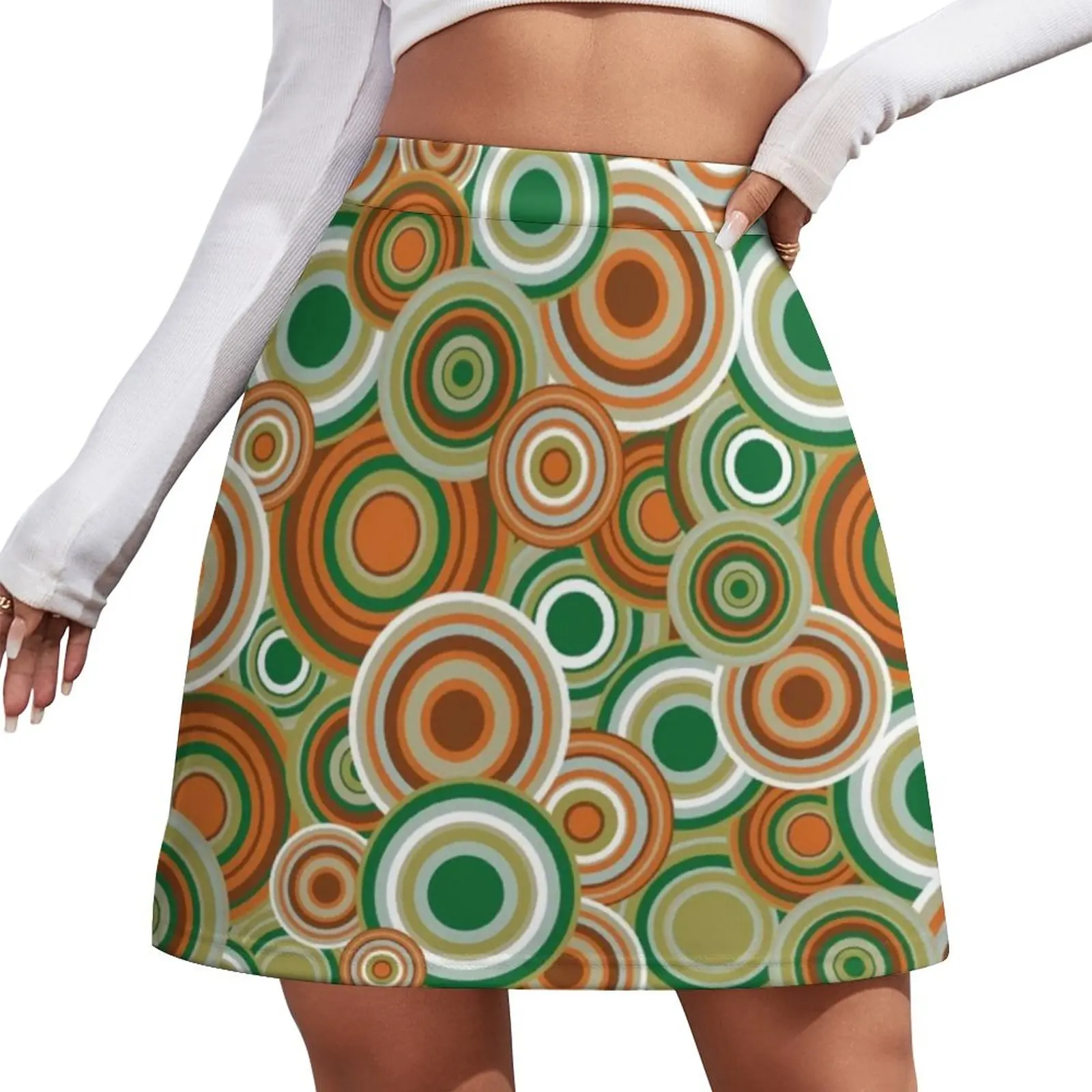 Retro 70s Circles A-line Skirt Psychedelic Pattern Harajuku Casual Skirts Women Modern Mini Skirt Pattern Skort Clothes Gift