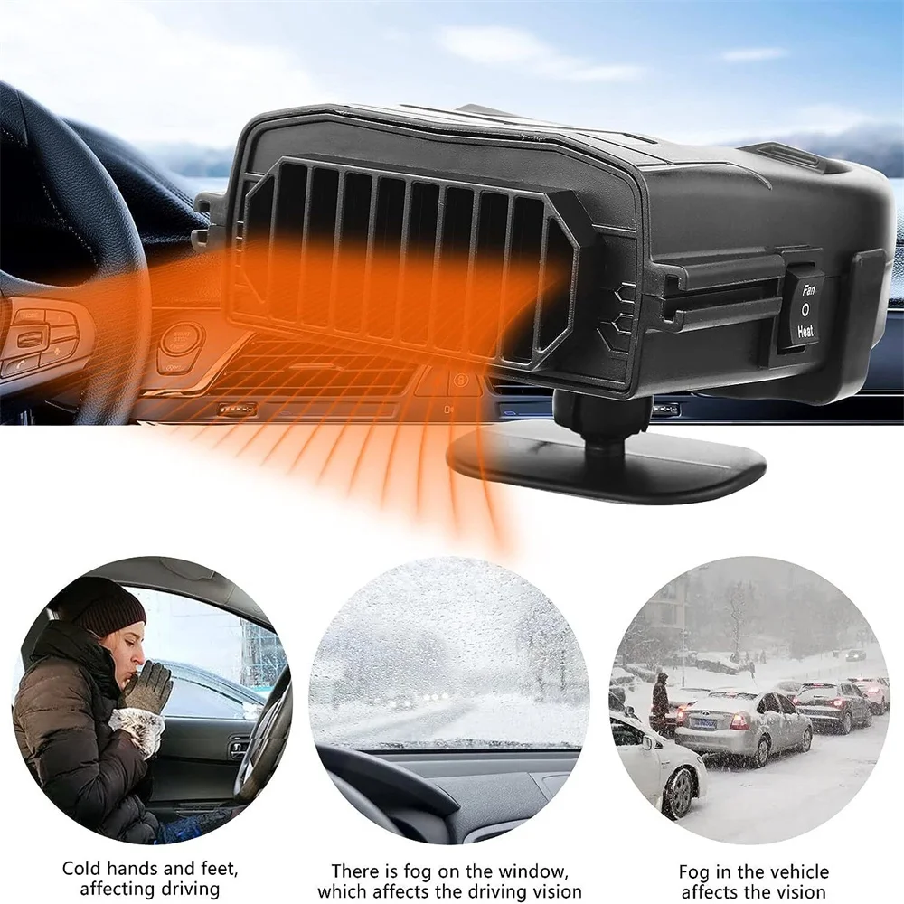 

4 IN1 12V 150W Portable Car Heater Electric Cooling Heating Fan 360-Degree Electric Dryer Windshield Defogging Demister Defroste