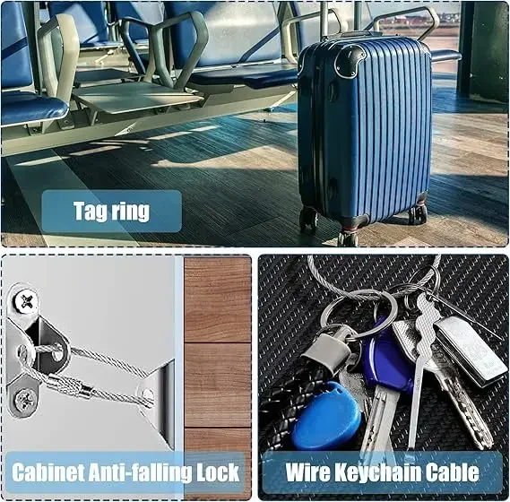 Stainless Steel Wire Cable Loop Screw Lock Gadget Ring Key Keyring Circle Metal Keychain Tag Ropes Camp Hanging Tool Hardware image 3