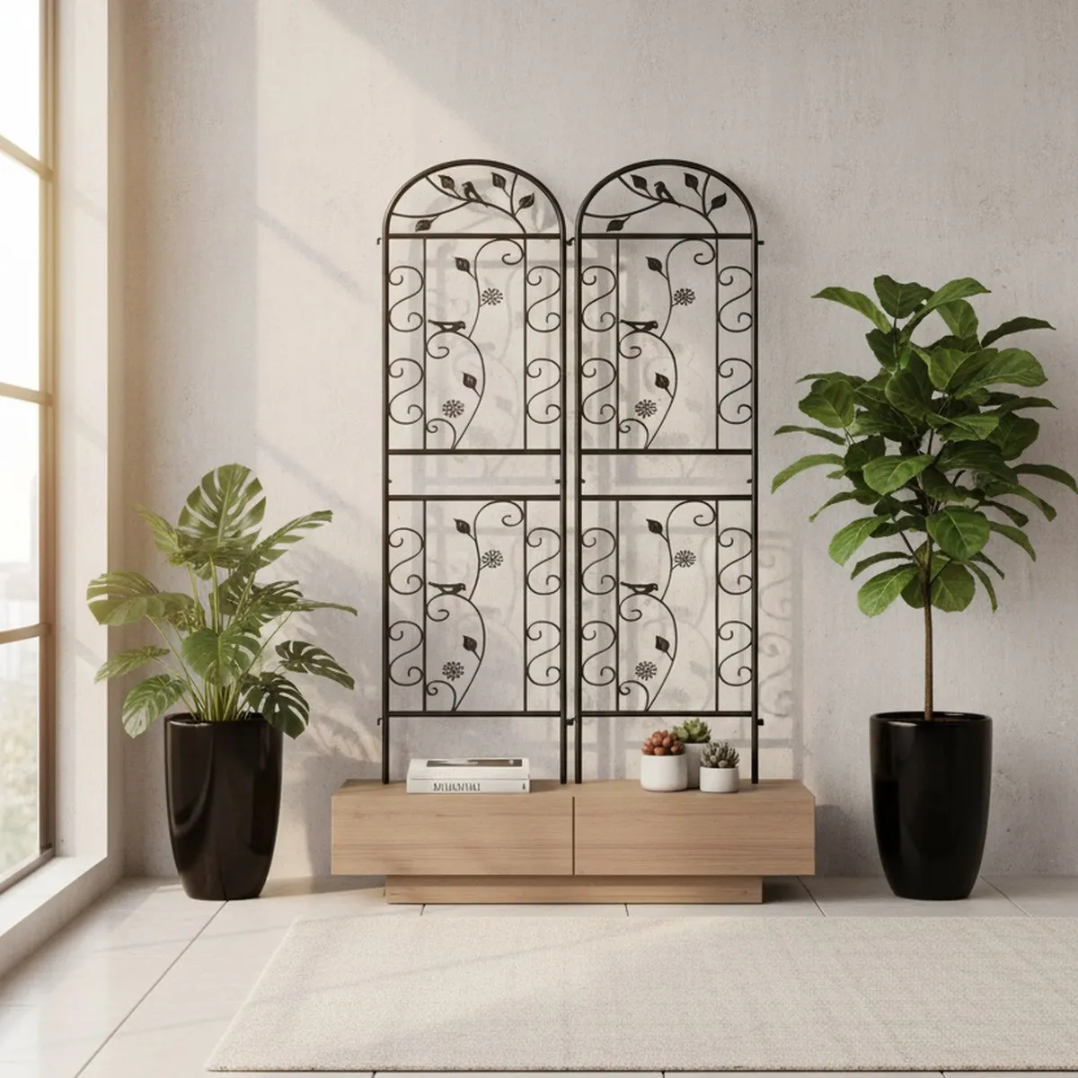 Large Black Metal Garden Trellis Set Climbing Plant Support Decorative Arch Flower Vining Stand