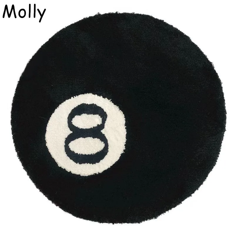 

High Quality Simulation Billiards 8 Ball Rug Round Tufting Soft Chair Pad Anti-slip Bath Floor Mat Kids Bedroom Black Carpet