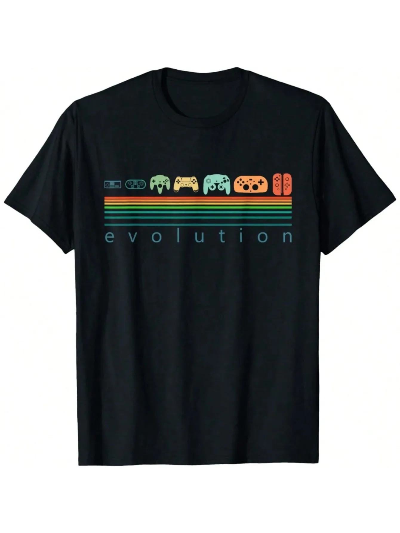 1 Piece of Interesting Retro Game Controller Pattern T-Shirt, Unisex, Gamer T-Shirt Gift, Round Neck Short Sleeves, Casual T-Shirt, Suitable for All Seasons, Slightly Stretchy Fabric