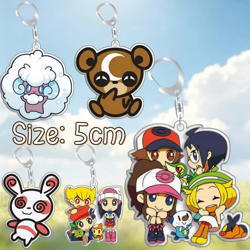 Keychain for Pokemon Swirlix Ursaring Spinda Hilbert Hilda Bianca Snivy Acrylic Backpack Pendant Decoration Colection Fans Gif