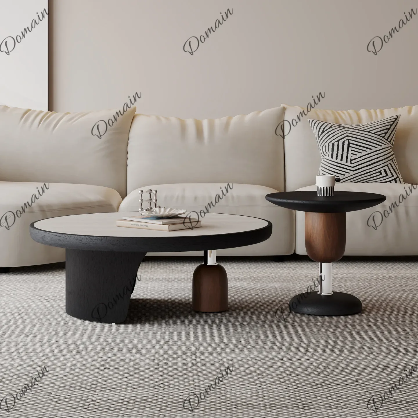 81 N Italian Minimalist Round Coffee Table Set, 2-Tier High Low Design for Small Living Room, Modern Creative Home Furniture