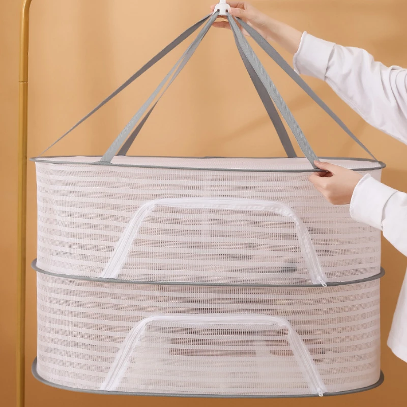 Muti-Layer Hanging Drying Net Clothes Hanging Dryer Foldable Dry Goods Net Drying Salted Fish Drying Artifact Home Accessories