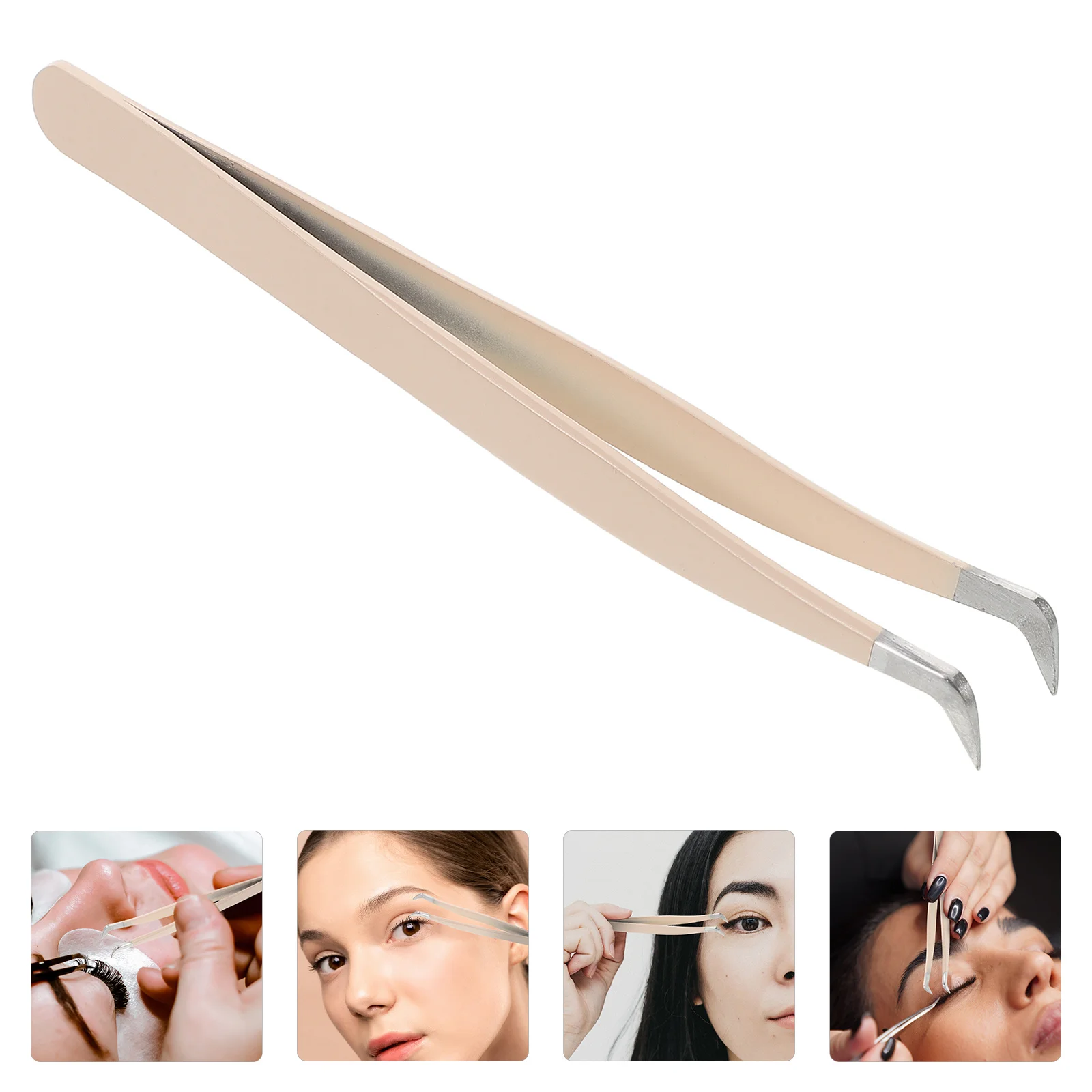

Precision Eyelash Tweezers Bent Tip Beige Multi Functional Beauty Tool Eyelash Extension Double Eyelid Tape Application Remover