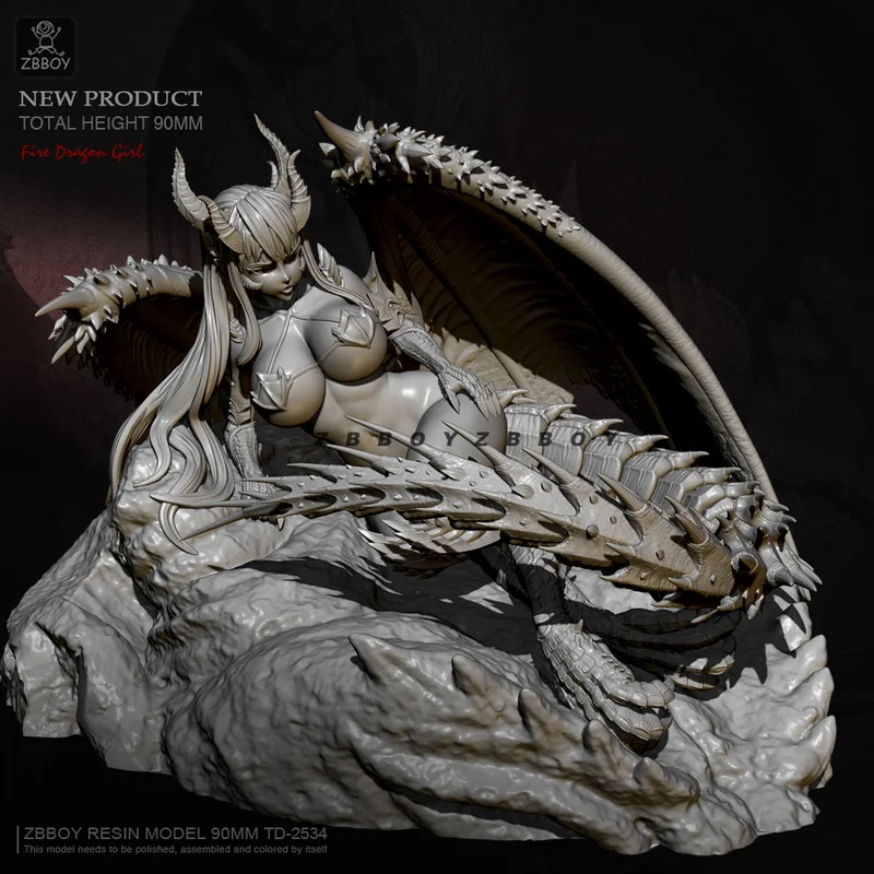 

90mm Fire Dragon Girl Resin Model Figure Gk Micro Miniature 3d Printed White Model Toy Unassembled And Unpainted Kit