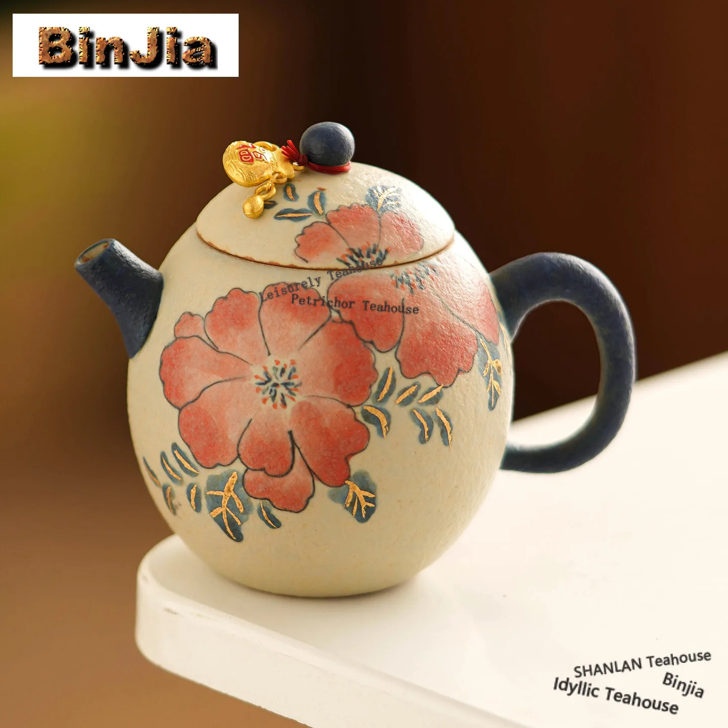 164ml Hand-painted Camellia Teapot Traditional Tea Infuser Pot Tea Maker Kettle With Ball Hole Chinese Tea Set Decoration Craft