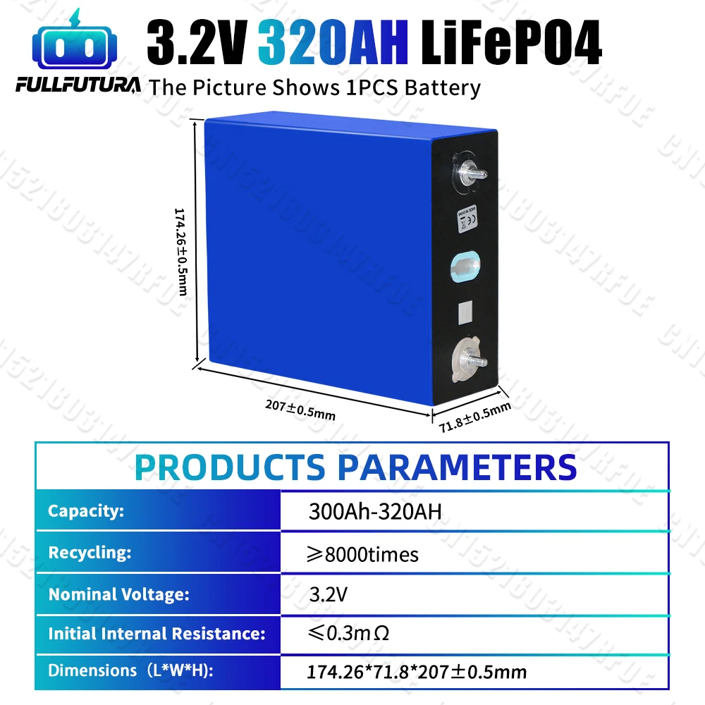 الأسهم الأمريكية 320Ah Lifepo4 3.2 فولت الصف أ ليثيوم أيون Akku LFP LFP خلية ل RV التخييم عربة جولف قارب الطاقة الشمسية المنزلية تخزين الطاقة